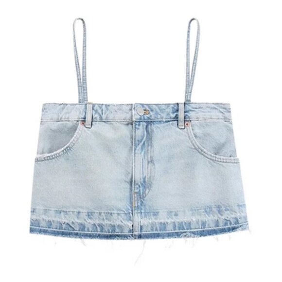 NEW! ZARA Denim Distressed Jeans Crop Top - Picture 4 of 13